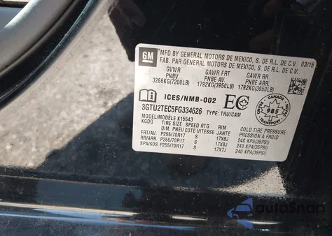 2015 GMC Sierra 1500 z USA, uszkodzony, nr VIN 3GTU2TEC5FG334626